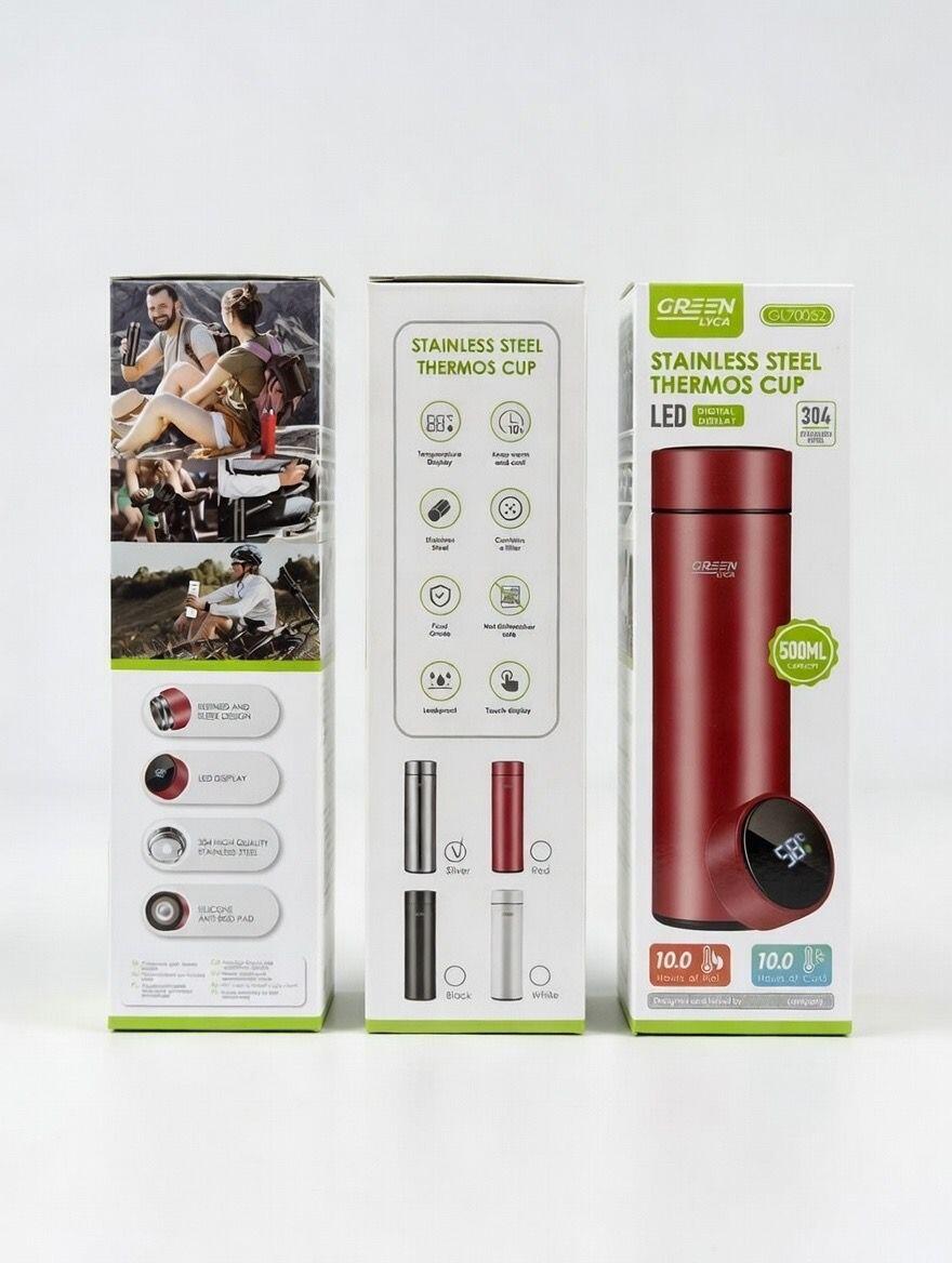 Termo en acero inoxidable 304 interior con capacidad de 500 ml, sensor de temperatura y filtro para té, Green Lyca GL70052