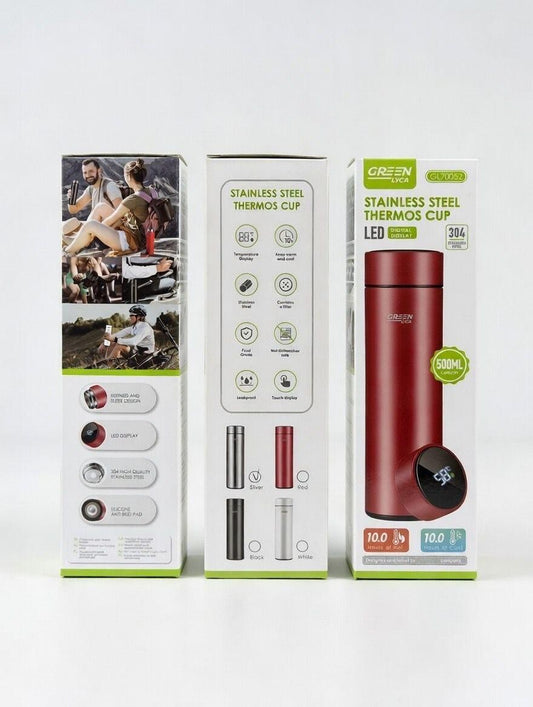 Termo en acero inoxidable 304 interior con capacidad de 500 ml, sensor de temperatura y filtro para té, Green Lyca GL70052